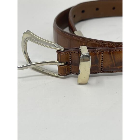 Perry Ellis Men's Portfolio Brown Leather Belt 38/95 Silver Buckel - Picture 10 of 10